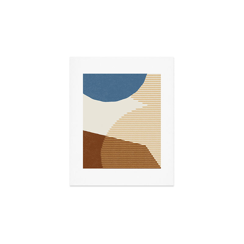 Lines Color Shapes - Blue Gold Brown  Art Print Gallery Image 1