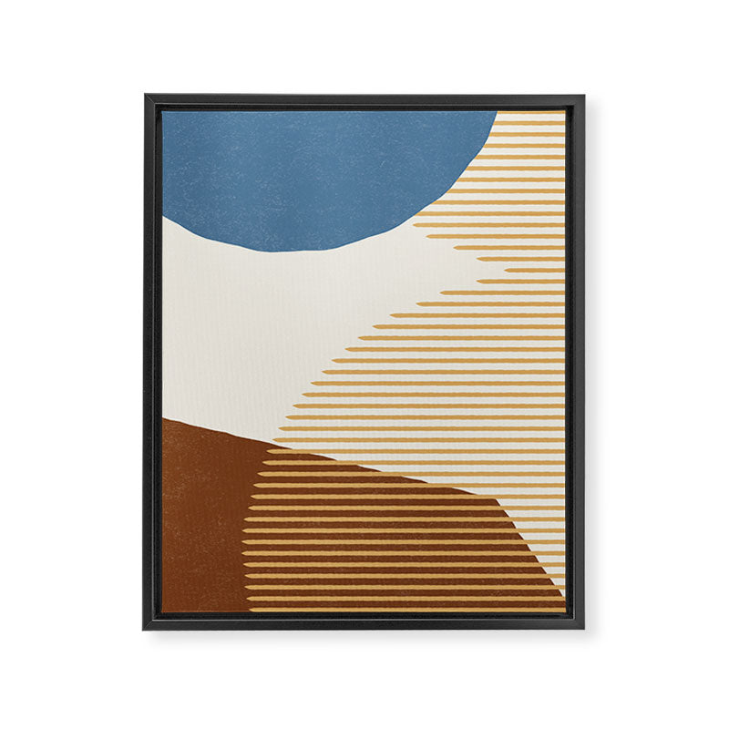 Lines Color Shapes - Blue Gold Brown  Framed Canvas Print Gallery Image 6