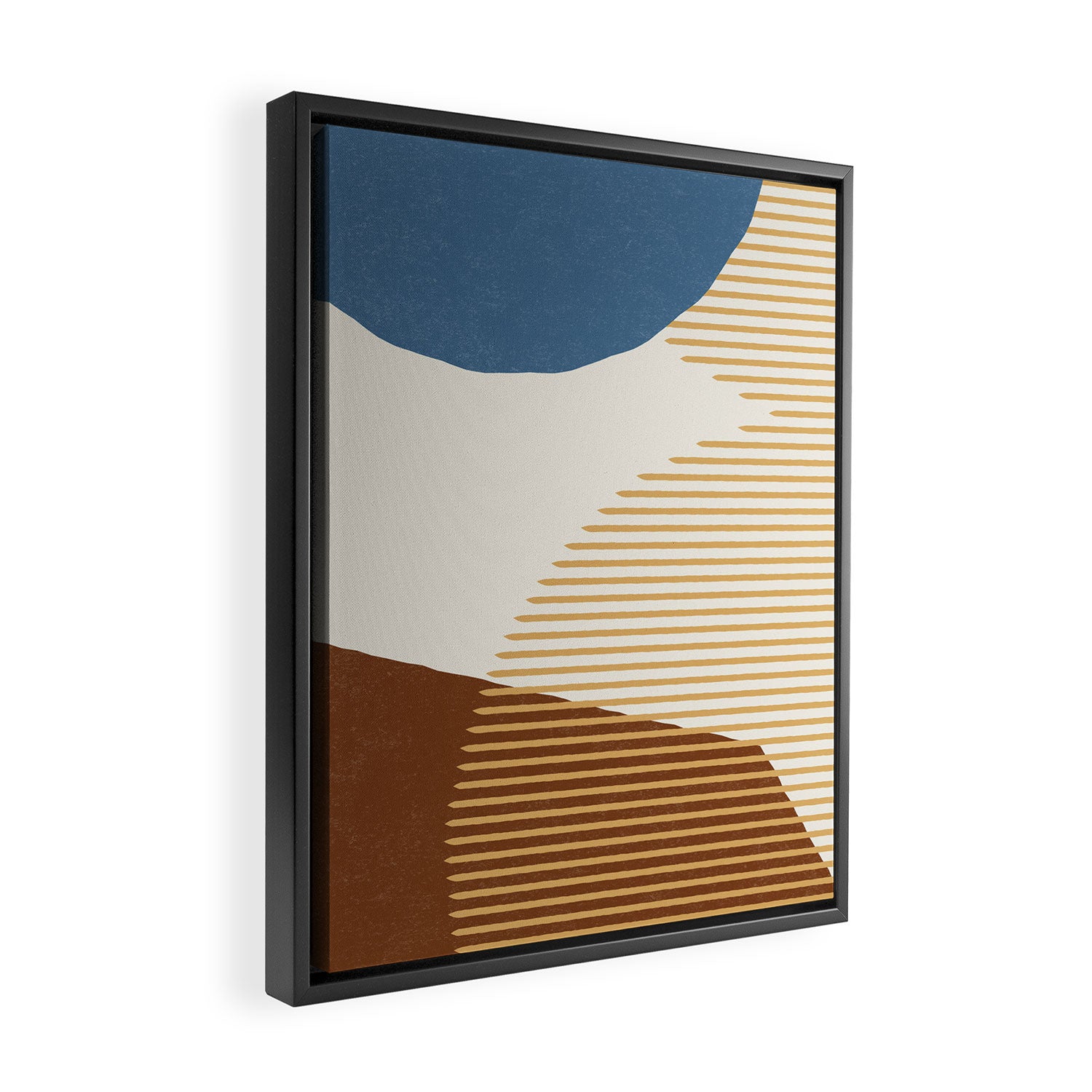 Lines Color Shapes - Blue Gold Brown  Framed Canvas Print Gallery Image 2