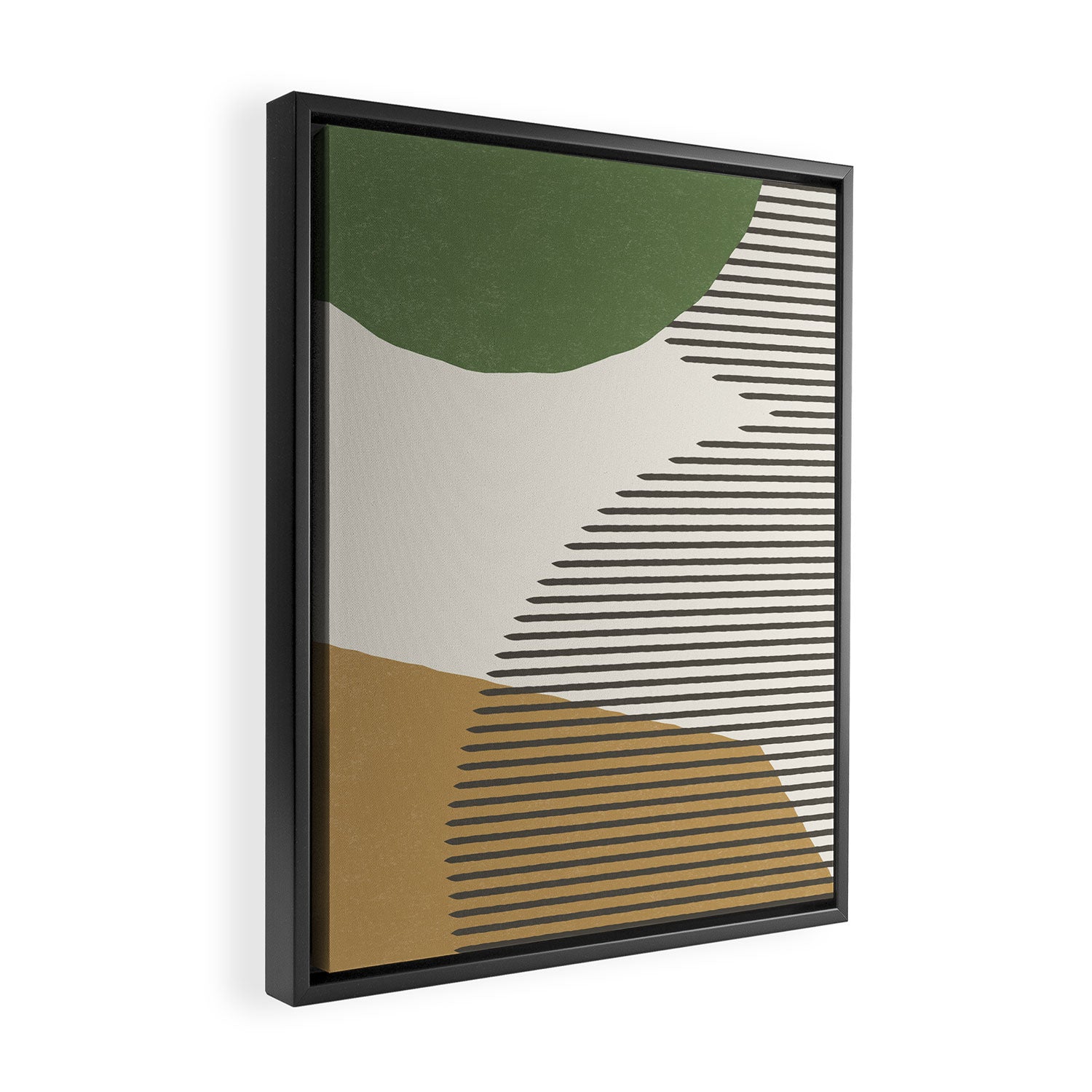 Lines Color Shapes - Green Black Gold Framed Canvas Print Gallery Image 2