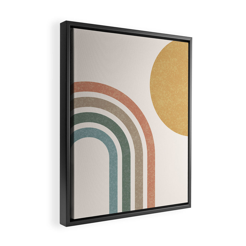 Mid Century Colorful Sun and Rainbow Framed Canvas Print Gallery Image 2