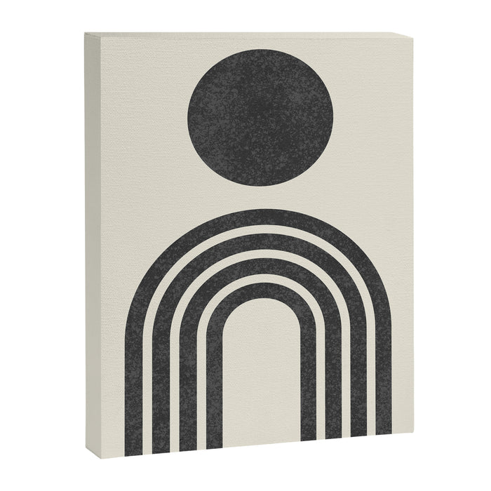 Mid century modern black and white sun and rainbow Canvas Print Gallery Image 1