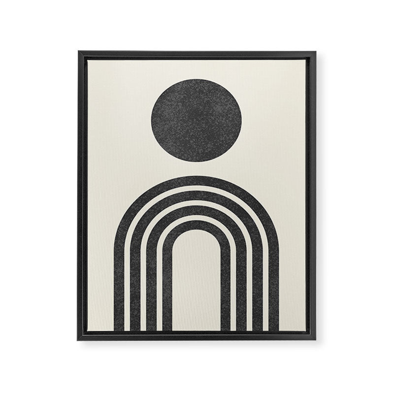Mid century modern black and white sun and rainbow Framed Canvas Print Gallery Image 6