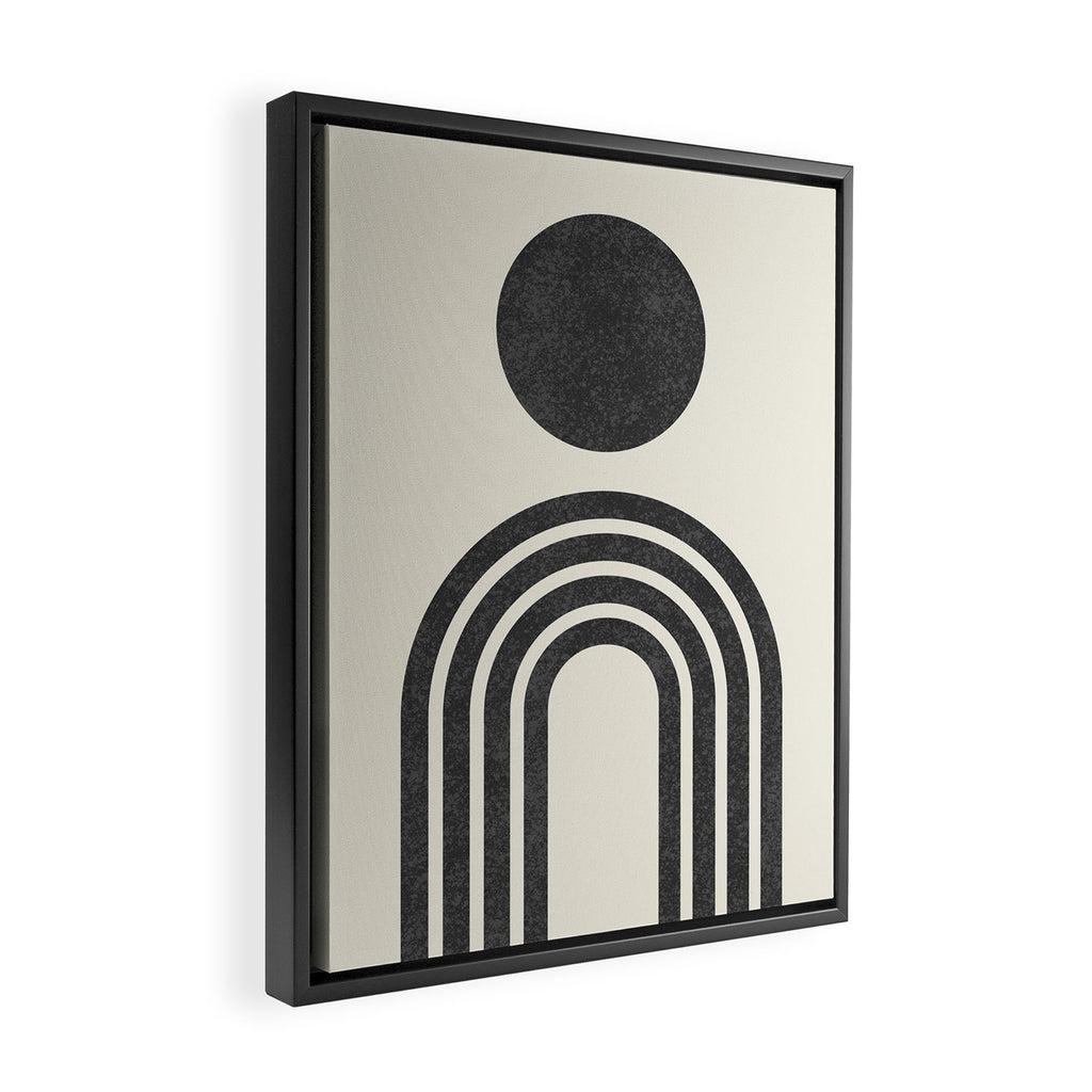 Mid century modern black and white sun and rainbow Framed Canvas Print Gallery Image 2