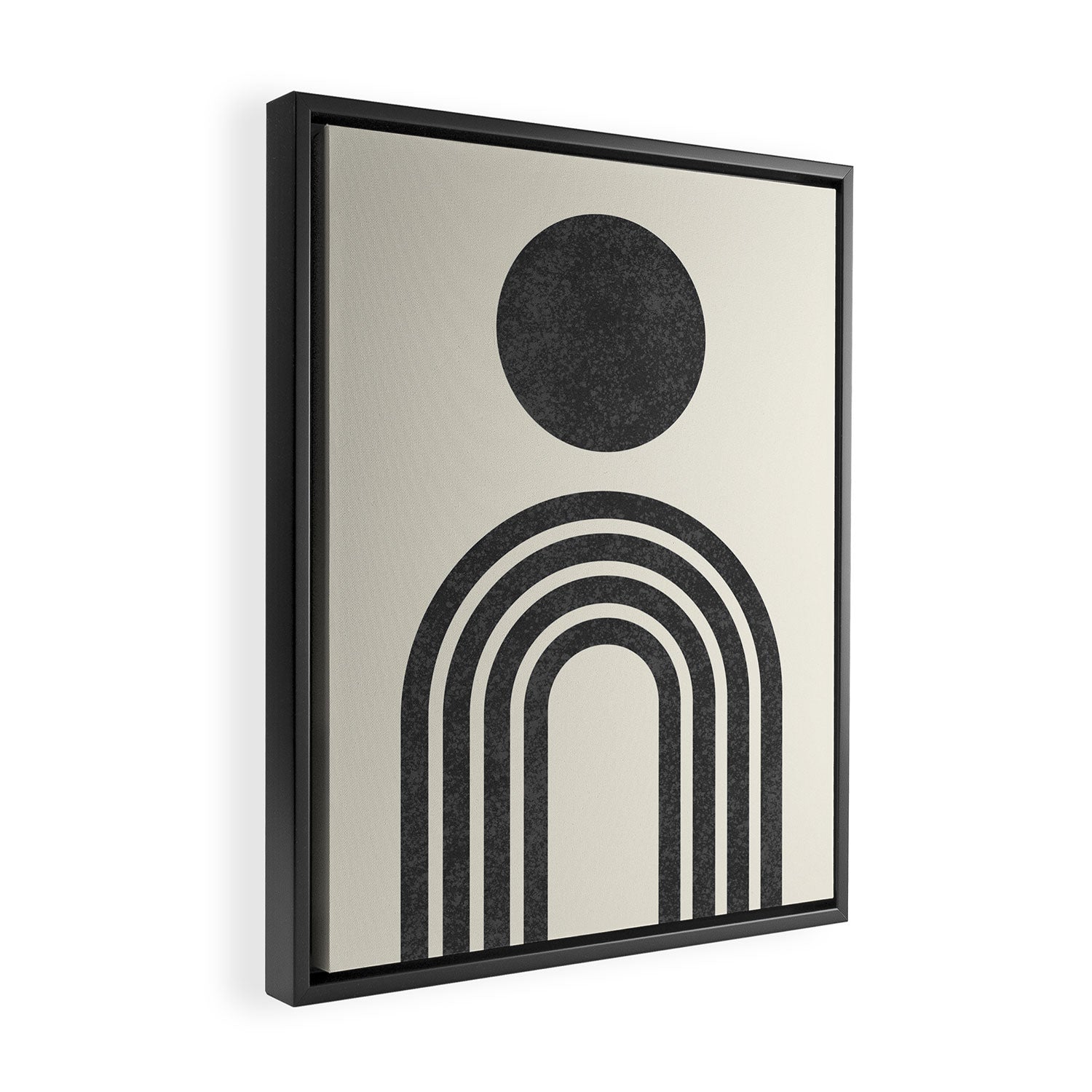 Mid century modern black and white sun and rainbow Framed Canvas Print Gallery Image 2
