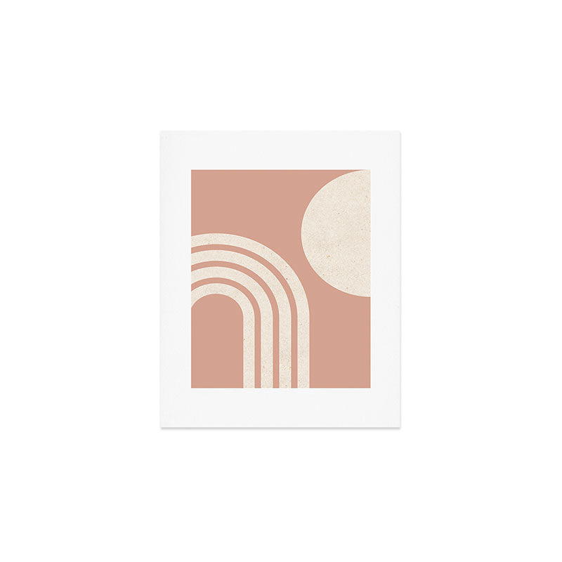 Mid Century Modern Dust Pink Sun and Rainbow Art Print Gallery Image 1