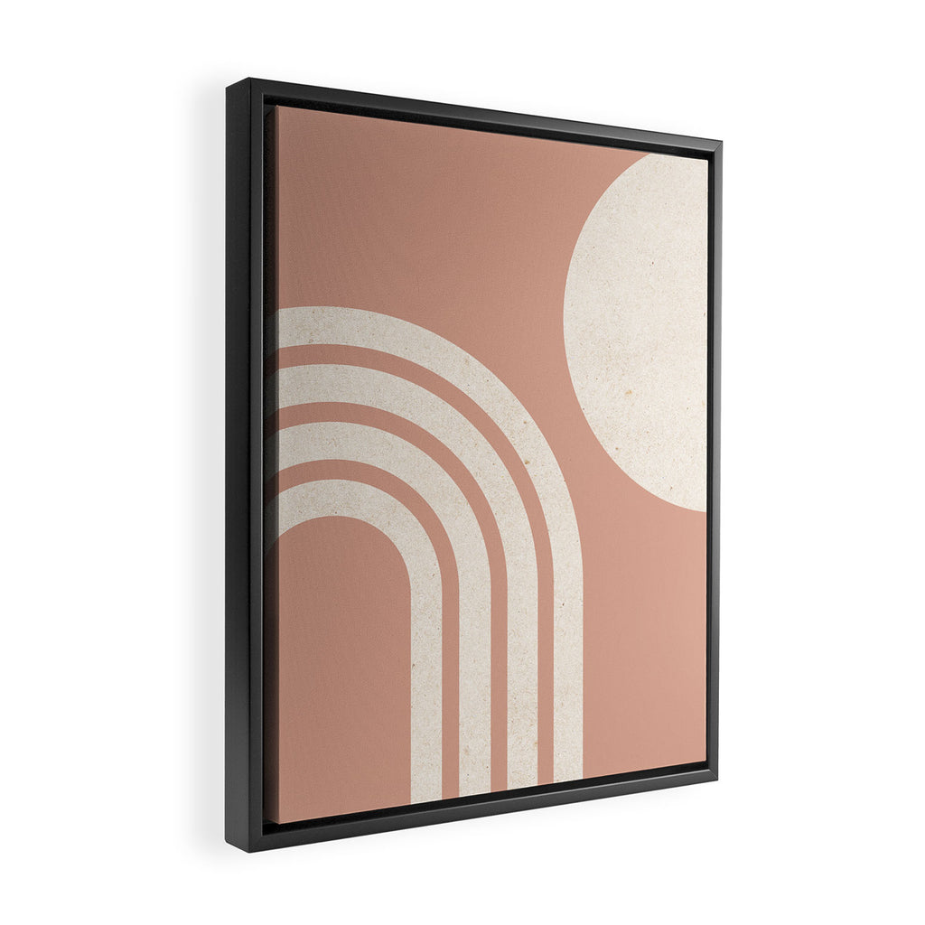 Mid Century Modern Dust Pink Sun and Rainbow Framed Canvas Print Gallery Image 2