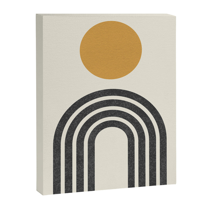 Mid century modern gold sun and black rainbow Canvas Print Gallery Image 1