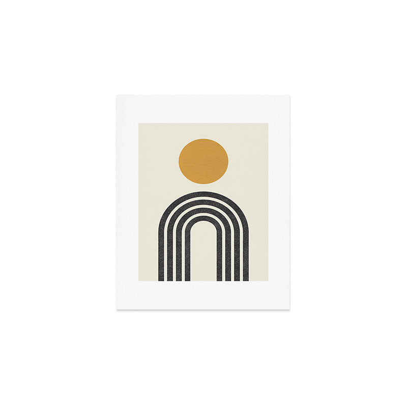 Mid century modern gold sun and black rainbow Art Print Gallery Image 1