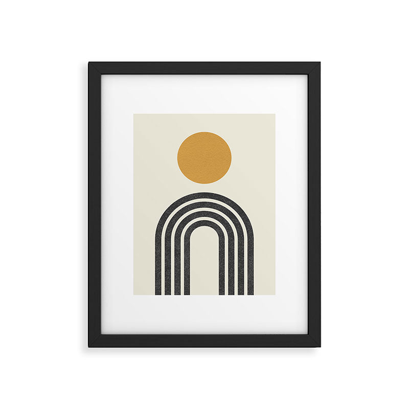 Mid century modern gold sun and black rainbow Framed Art Print Gallery Image 4