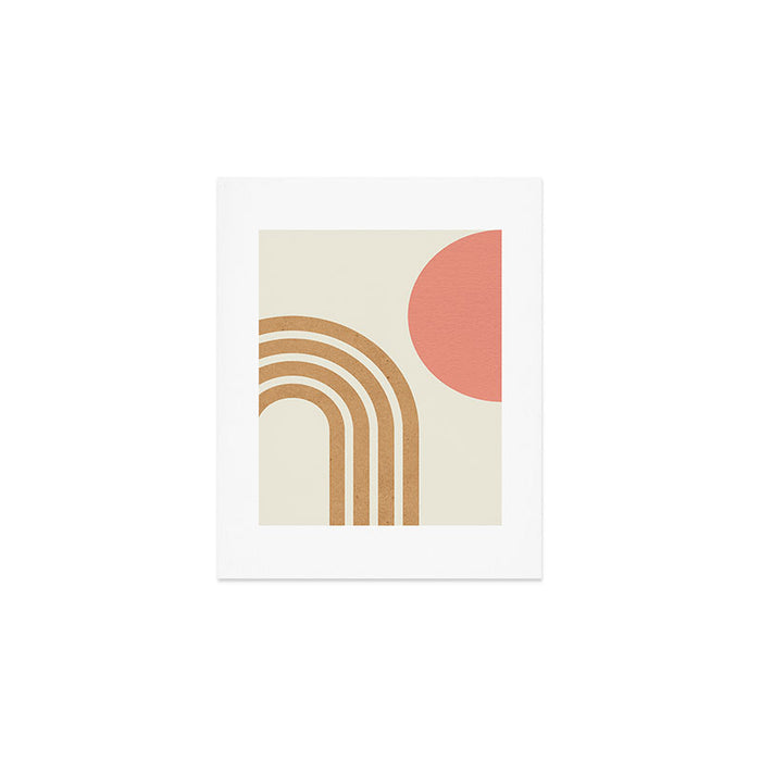 Mid century modern pink Sun and Rainbow Art Print Gallery Image 1