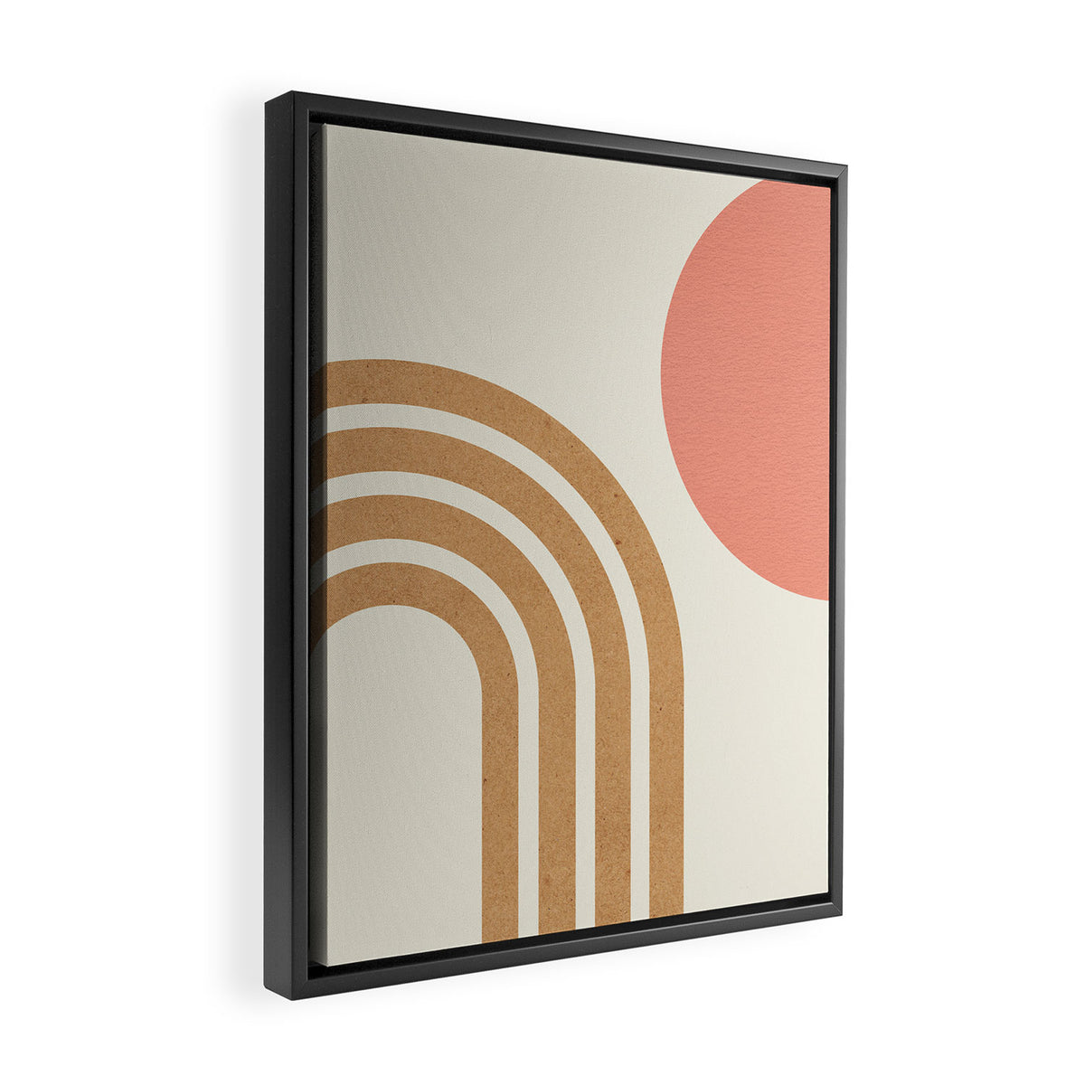 Mid century modern pink Sun and Rainbow Framed Canvas Print Gallery Image 2