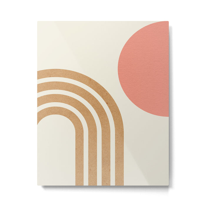 Mid century modern pink Sun and Rainbow Metal Print Gallery Image 1