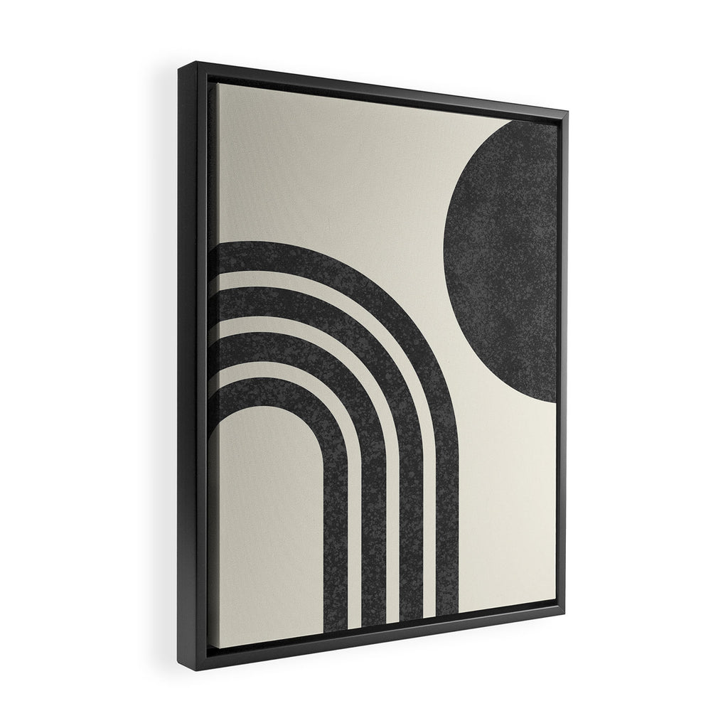 Mid Century Modern - Sun and Rainbow black and white Framed Canvas Print Gallery Image 2