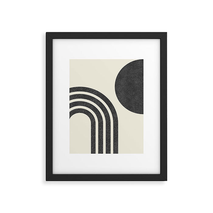 Mid Century Modern - Sun and Rainbow black and white Framed Art Print Gallery Image 1