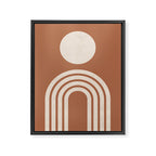 Mid century modern sun and rainbow on terracotta Framed Canvas Print Gallery Image 6