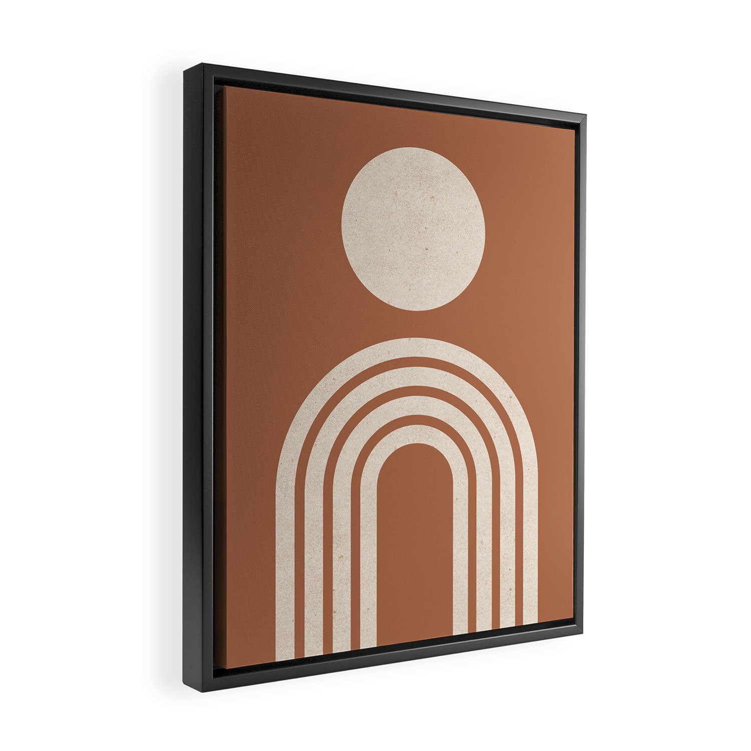 Mid century modern sun and rainbow on terracotta Framed Canvas Print Gallery Image 2