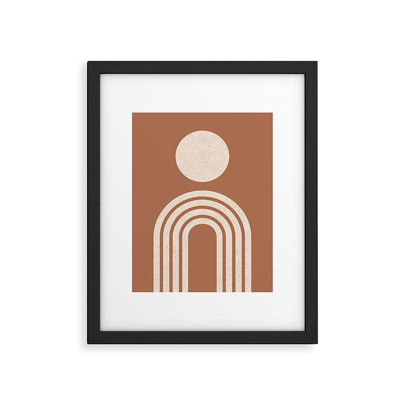 Mid century modern sun and rainbow on terracotta Framed Art Print Gallery Image 4