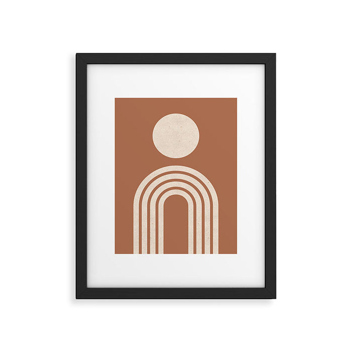 Mid century modern sun and rainbow on terracotta Framed Art Print Gallery Image 1
