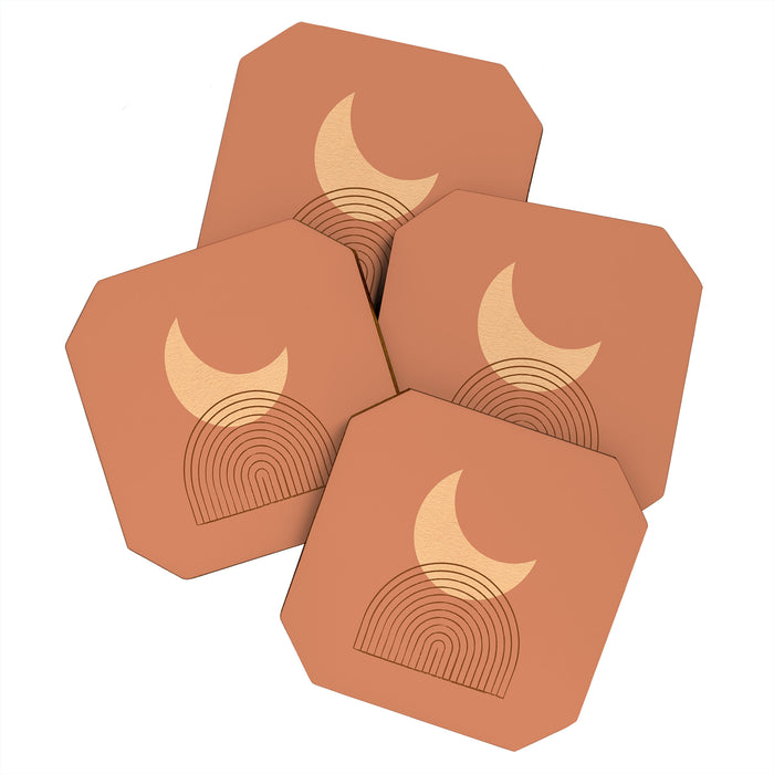 Moon Mountain Terra Orange - Mid century modern Coaster Gallery Image 1