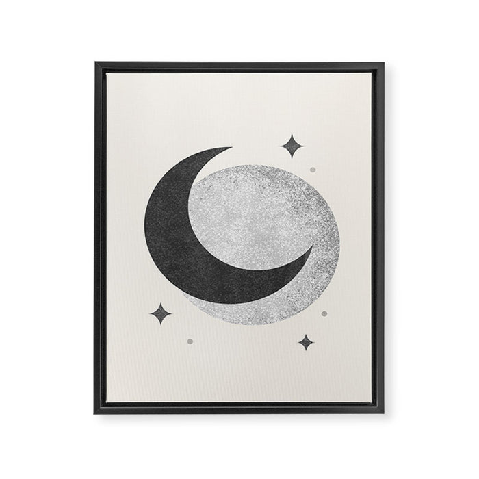 Moon Sparkle BW - Celestial Framed Canvas Print Gallery Image 1