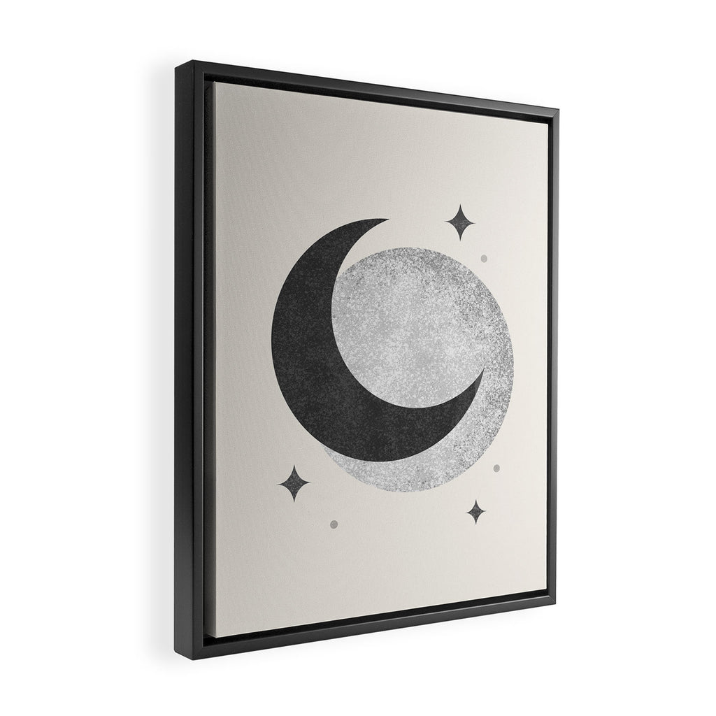 Moon Sparkle BW - Celestial Framed Canvas Print Gallery Image 2