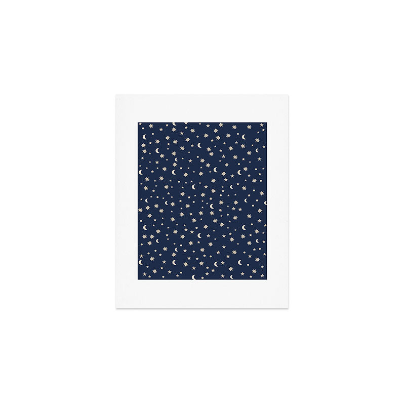 Moon Stars Pattern - Dark Blue Art Print Gallery Image 1