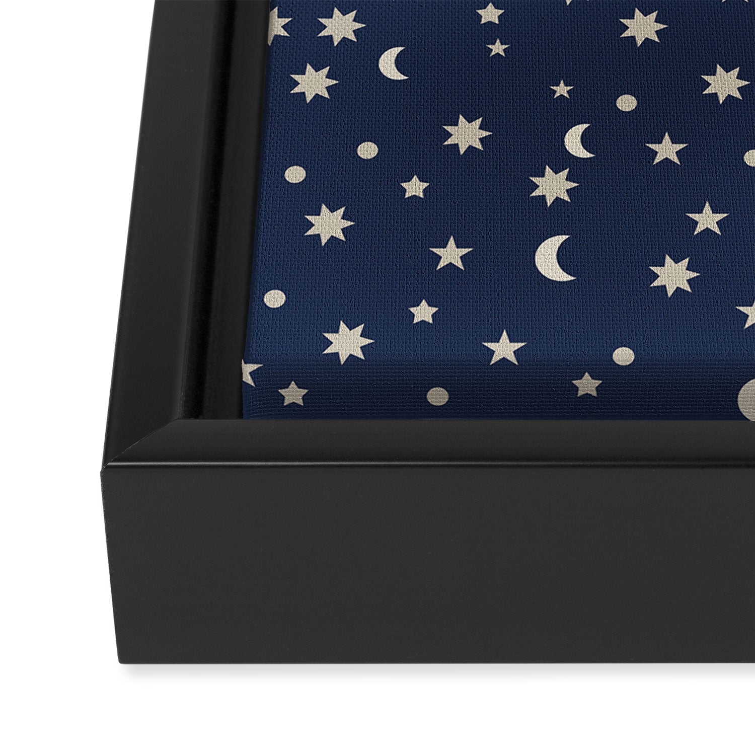 Moon Stars Pattern - Dark Blue Framed Canvas Print Gallery Image 3