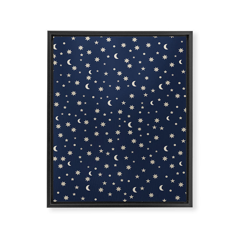 Moon Stars Pattern - Dark Blue Framed Canvas Print Gallery Image 6