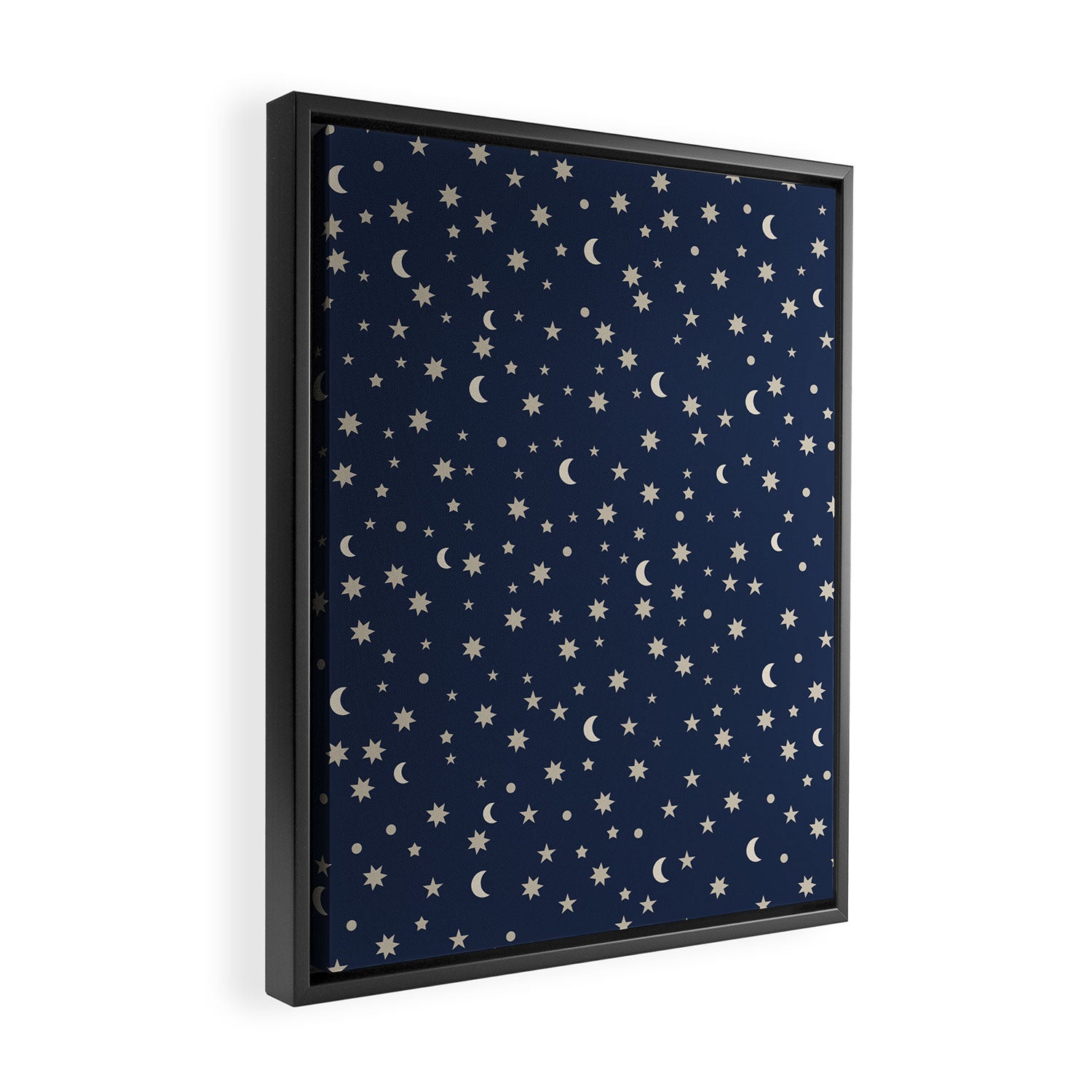 Moon Stars Pattern - Dark Blue Framed Canvas Print Gallery Image 2