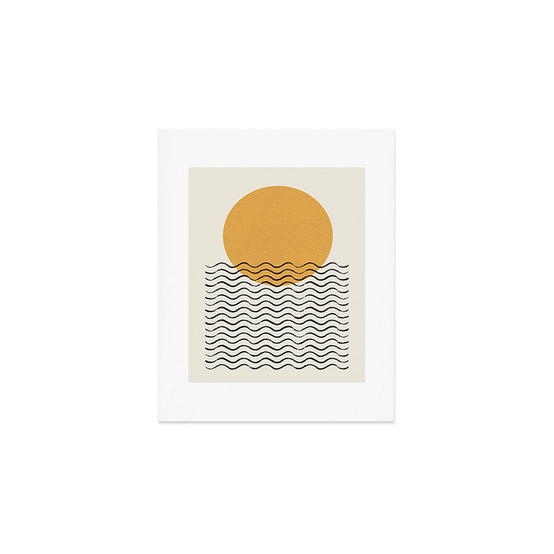 Ocean wave gold sunrise - mid century style Art Print Gallery Image 1