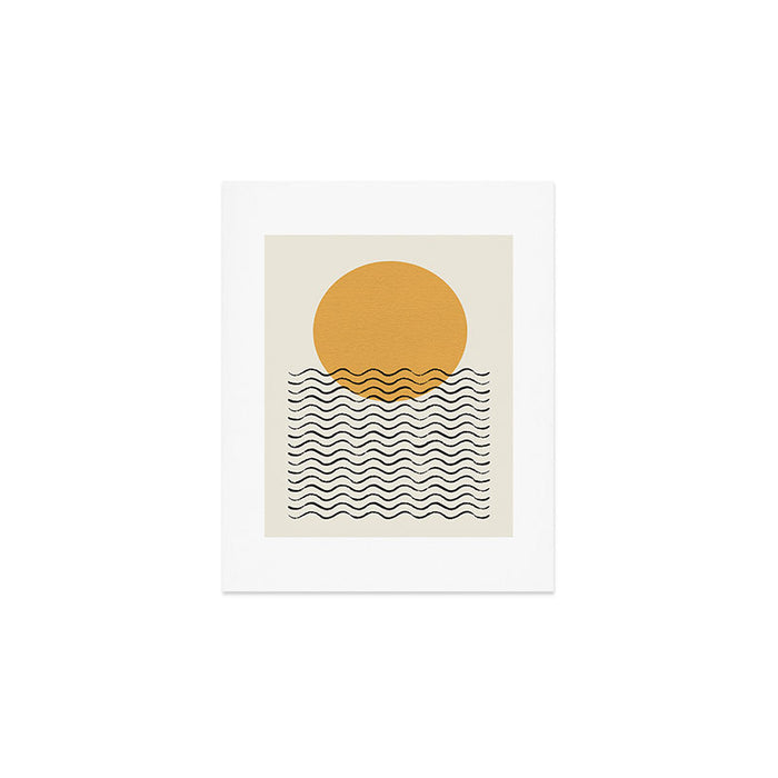 Ocean wave gold sunrise - mid century style Art Print Gallery Image 1