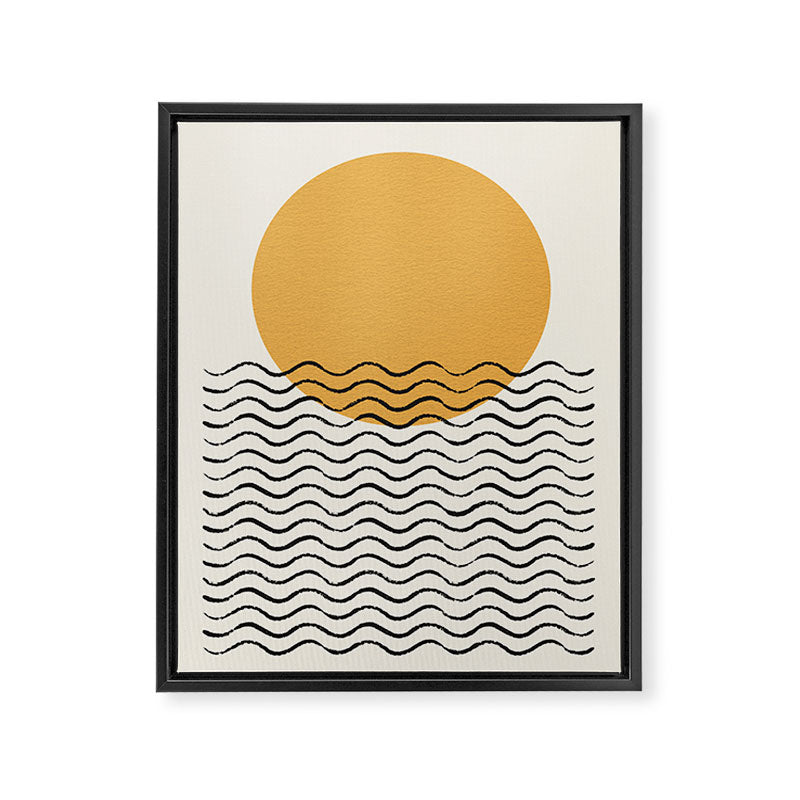 Ocean wave gold sunrise - mid century style Framed Canvas Print Gallery Image 6