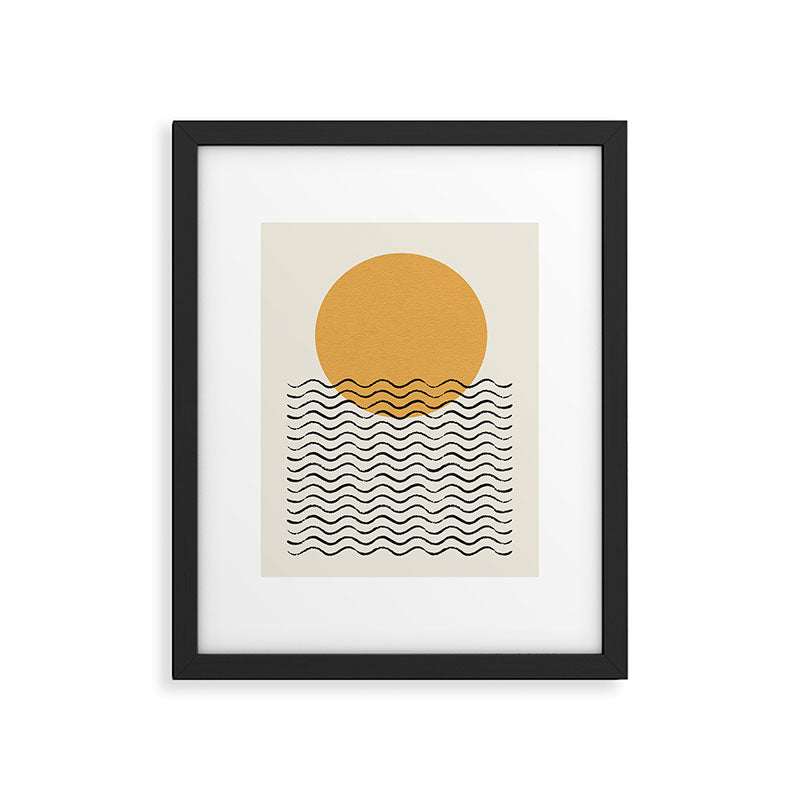 Ocean wave gold sunrise - mid century style Framed Art Print Gallery Image 5