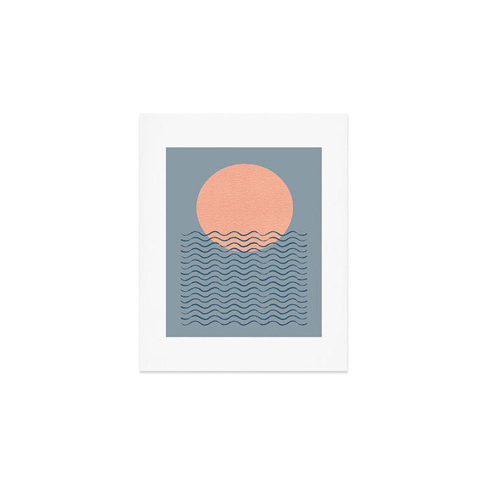 Ocean Wave Sun Blue - Mid Century Modern Art Print Gallery Image 1