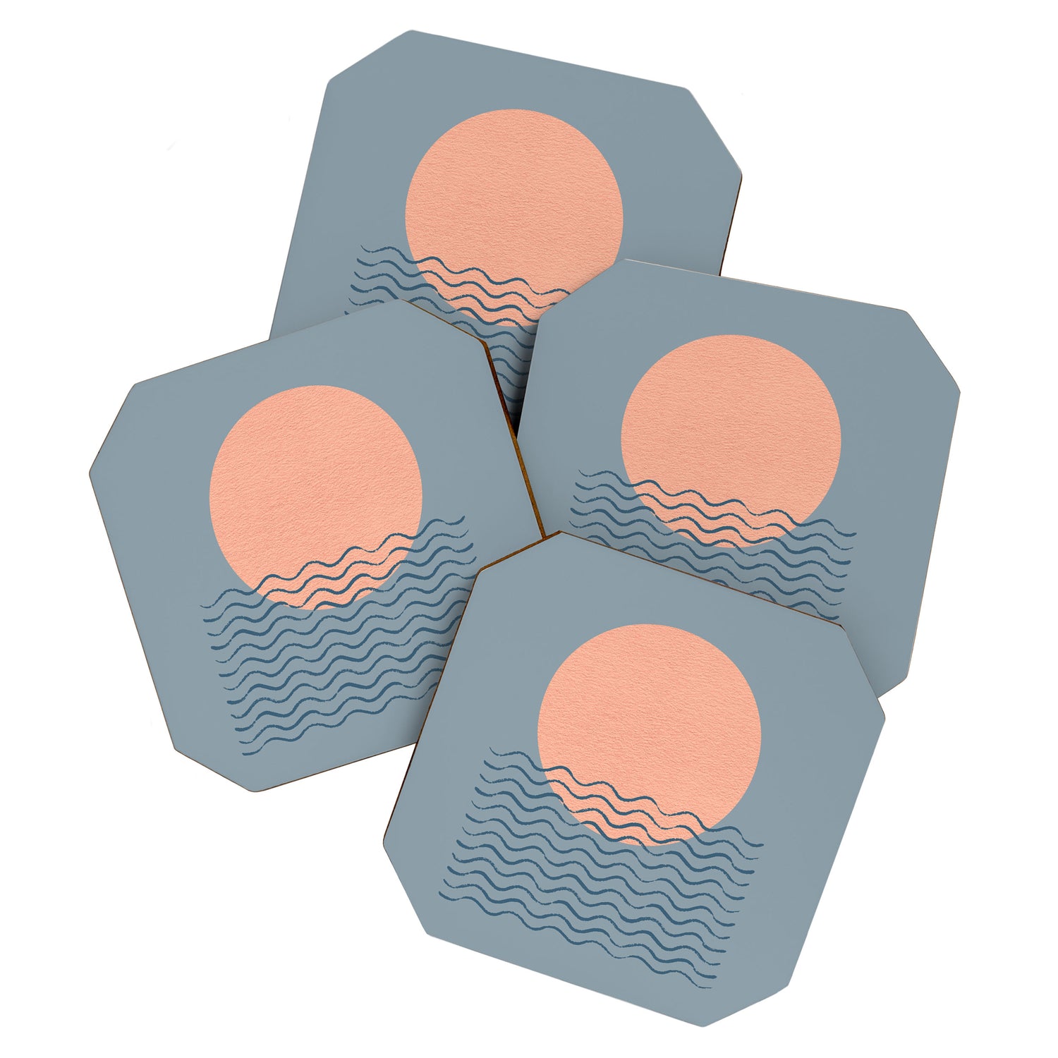 Ocean Wave Sun Blue - Mid Century Modern Coaster Gallery Image 1