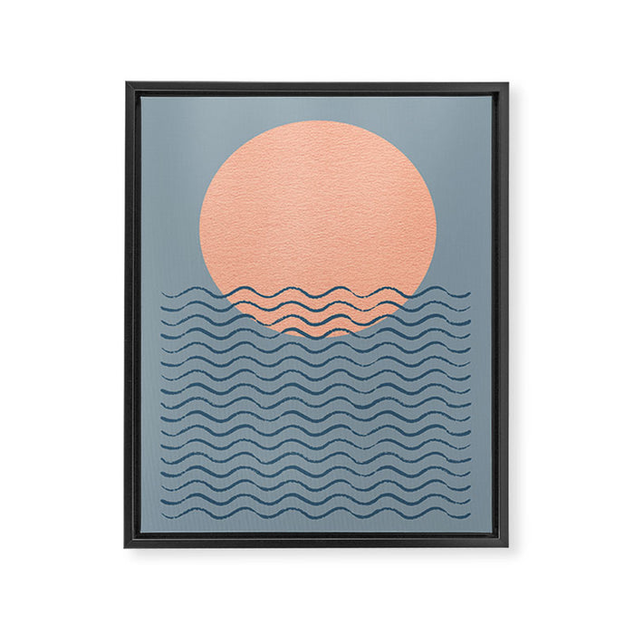Ocean Wave Sun Blue - Mid Century Modern Framed Canvas Print Gallery Image 1