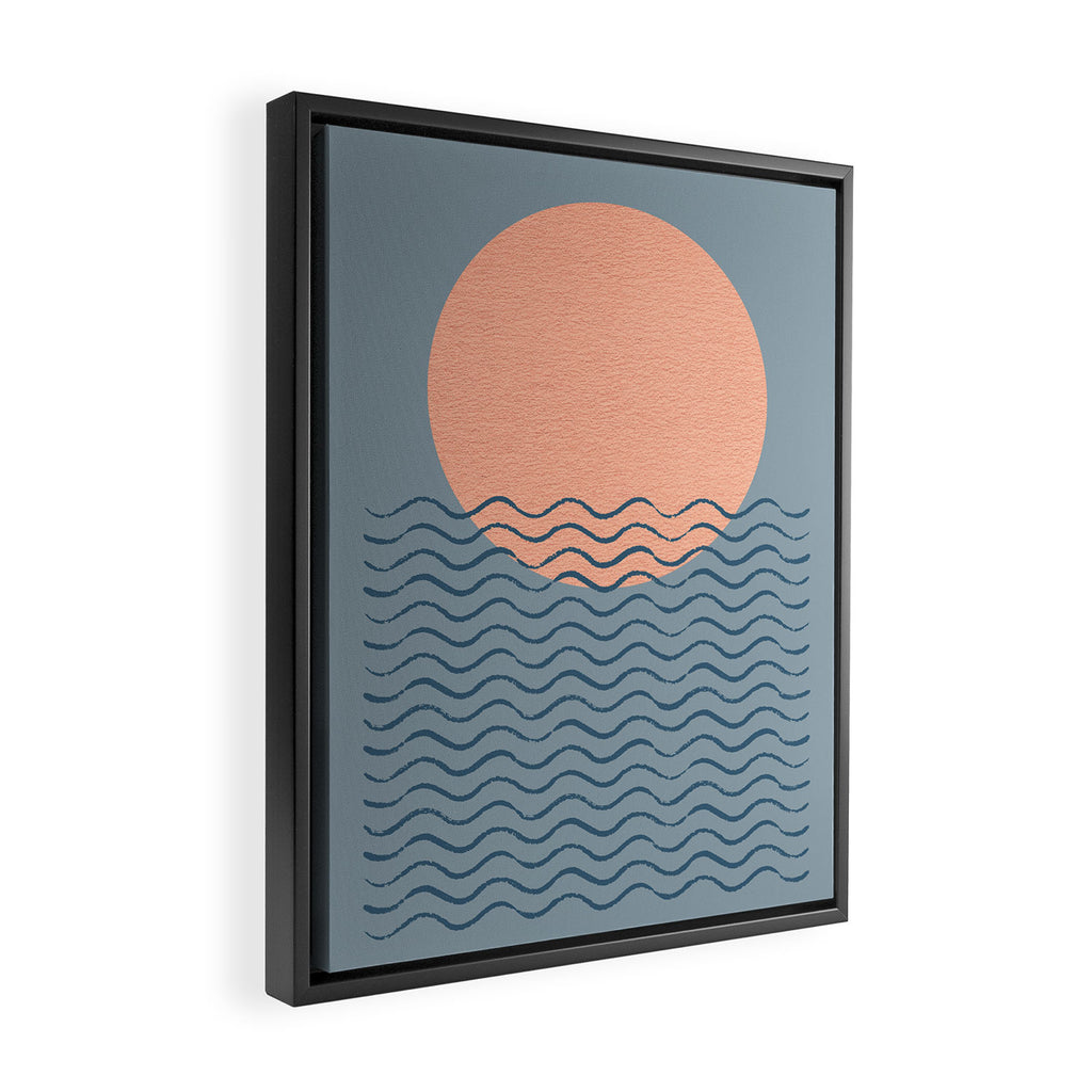 Ocean Wave Sun Blue - Mid Century Modern Framed Canvas Print Gallery Image 2