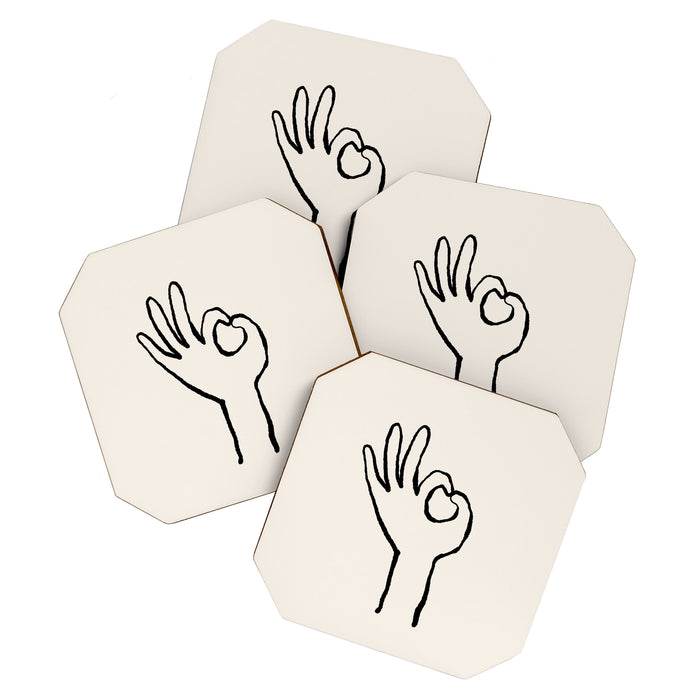 OK sign hand black and white hand drawing Coaster Gallery Image 1