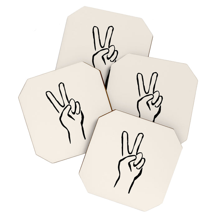Peace Sign hand drawing black and white Coaster Gallery Image 1