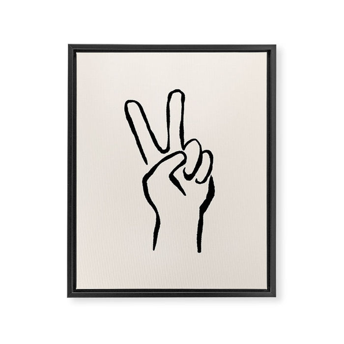 Peace Sign hand drawing black and white Framed Canvas Print Gallery Image 1