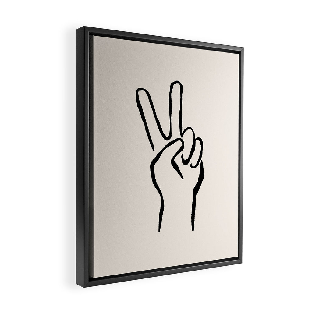 Peace Sign hand drawing black and white Framed Canvas Print Gallery Image 2