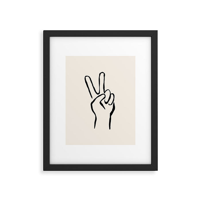 Peace Sign hand drawing black and white Framed Art Print Gallery Image 1