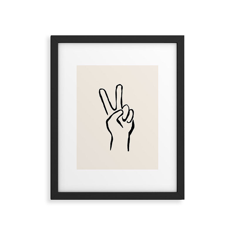 Peace Sign hand drawing black and white Framed Art Print Gallery Image 4