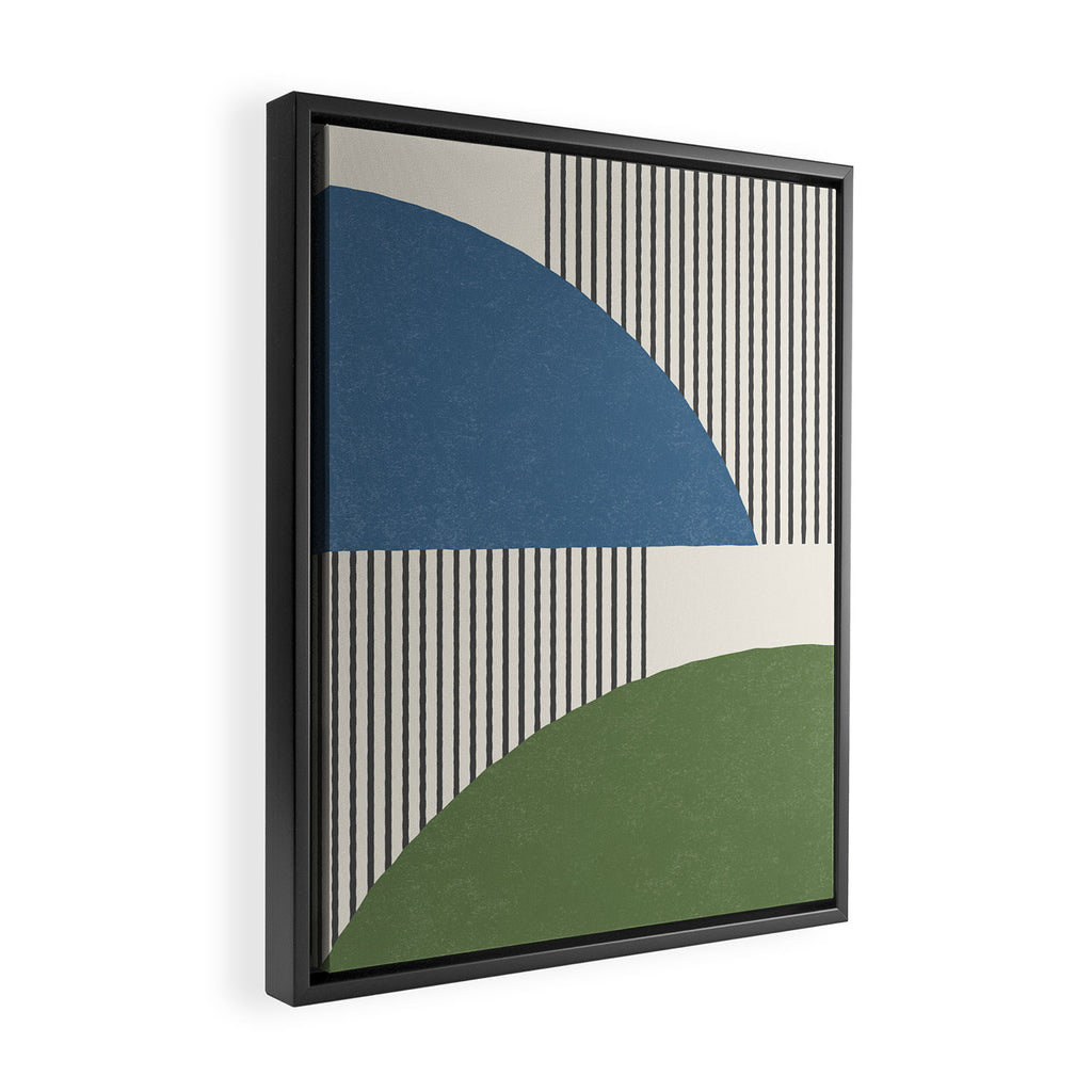 Quarter Circle Lines - Blue Green Framed Canvas Print Gallery Image 2