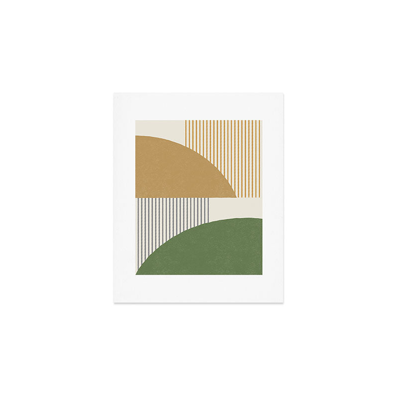 Quarter Circle Lines - Gold Green Art Print Gallery Image 1