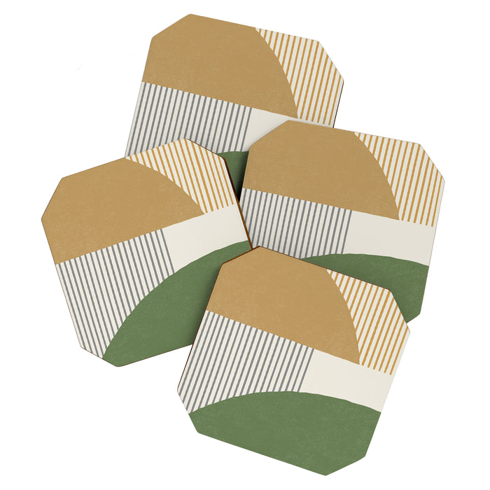 Quarter Circle Lines - Gold Green Coaster Gallery Image 1