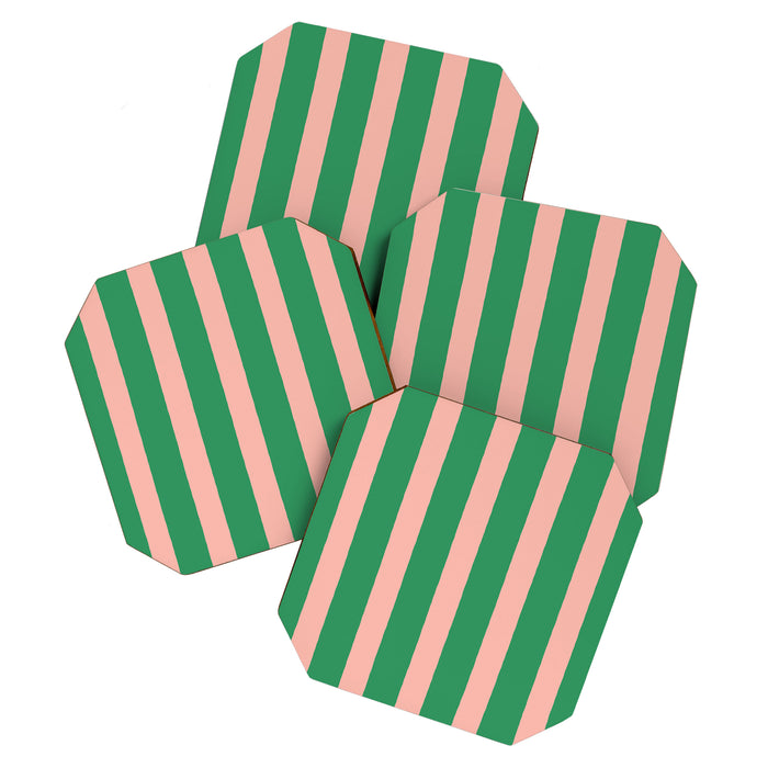 Simple Stripes Pattern - Green Pink Coaster Gallery Image 1