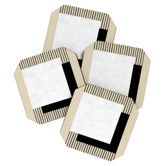 Square black and white Stripes Coaster Gallery Image 1