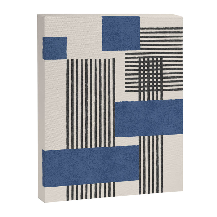 Stripes and Square Blue Composition - Abstract Canvas Print Gallery Image 1
